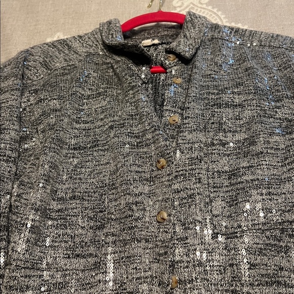 Pilcro Hadley Metallic Gray Button Down Shirt - Picture 6 of 10